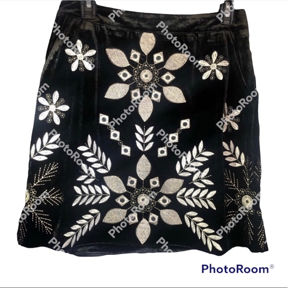 THML Dresses & Skirts - THML NWT  Black Suede Skirt Medium Embroidered with Silver & Gold Threads